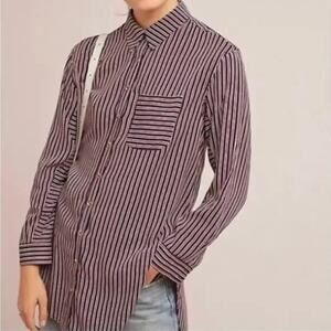 MAEVE | Anthropologie Adelaide Poplin Blue & Red Striped Button Down | Sz Large